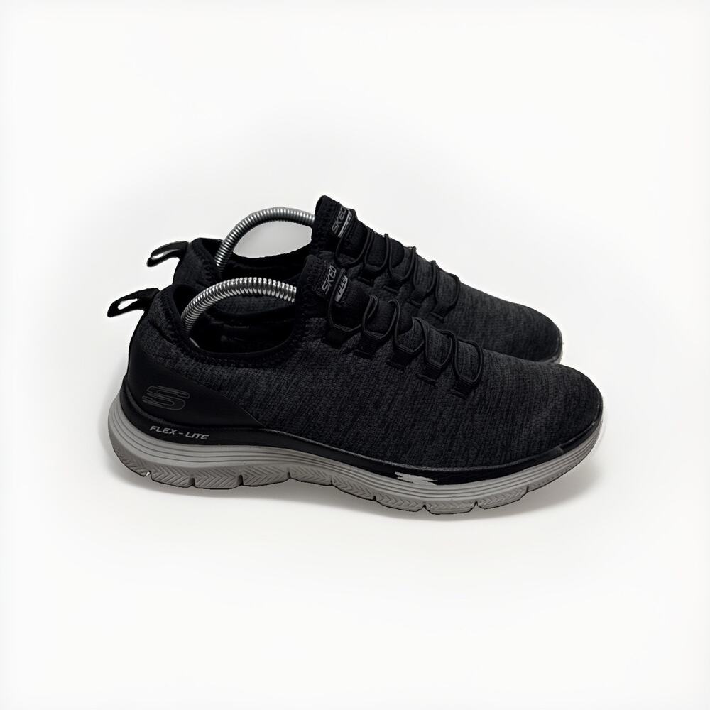 SKECHERS Flex Lite Athletic Sneaker Men Black White Lace Up Low Top Size 8.5